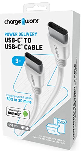 ChargeWorx משלוח כוח USB-C לכבל USB-C, 3 רגל | סוג C כבל סוג C לסמארטפון, טאבלט, מחשב נייד, קונסולות משחק | תואם